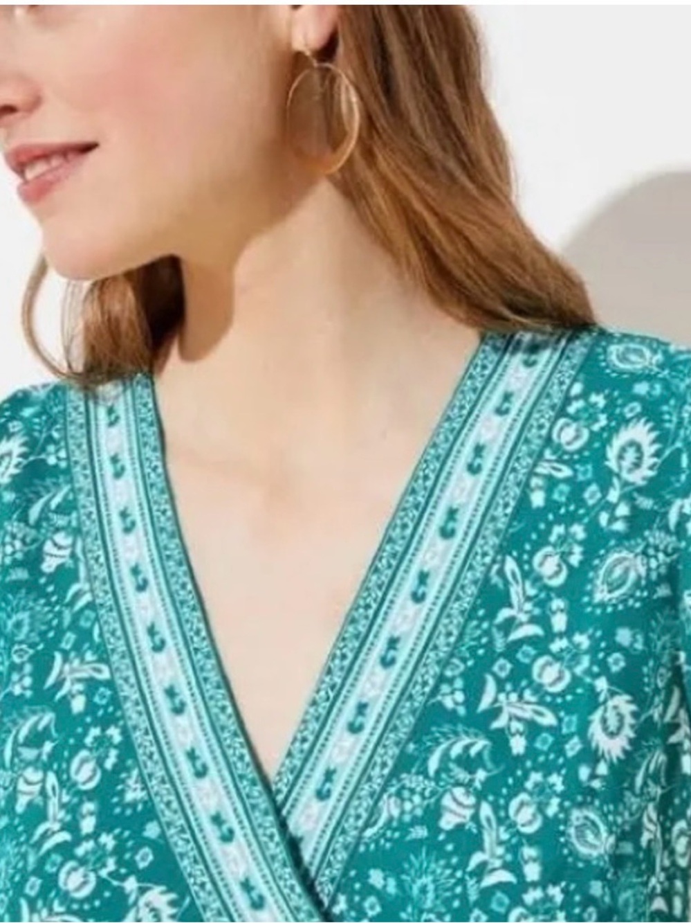 LOFT Teal Green Floral Wrap Dress/Romper - Picture 3 of 10